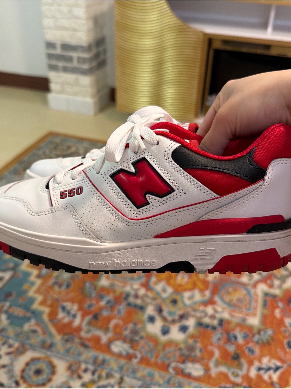 New Balance Kids 550 White and Red Athletic Shoes